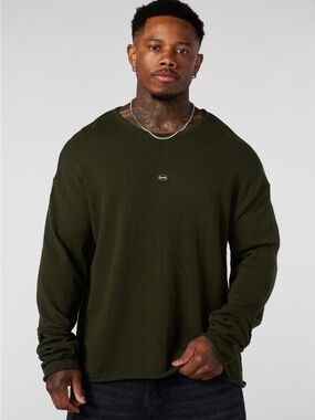 YoungLA Natural Form Longsleeve Men's Olive Green Crewneck Sweater Shirt Large